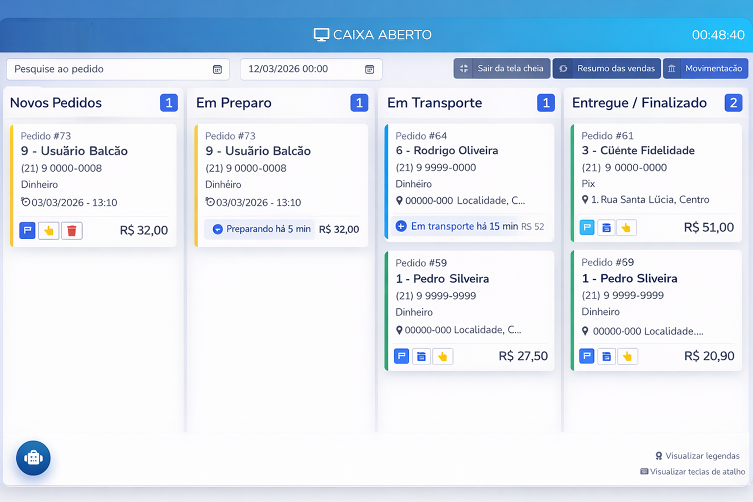 Tela principal do sistema Segvox 